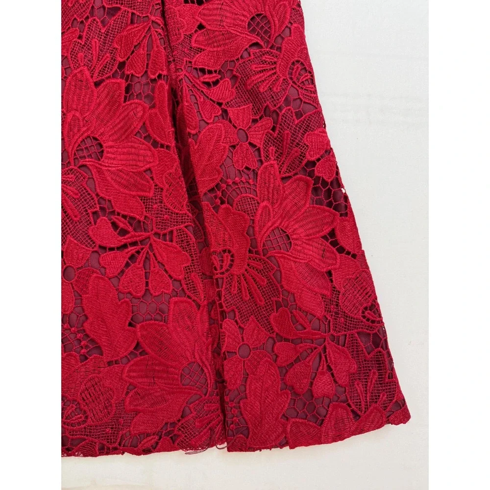 NWT! Valentine White House Black‎ Market Red Floral Lace Fit and Flare Dress 6